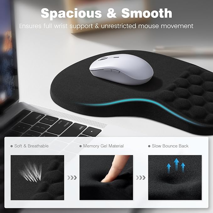 Ospelelf Ergonomic Mouse Pad and Keyboard Stand Wrist Rest Set, Memory Foam Comfort, Pain Relief for Typing, Office Desk Accessories, Black