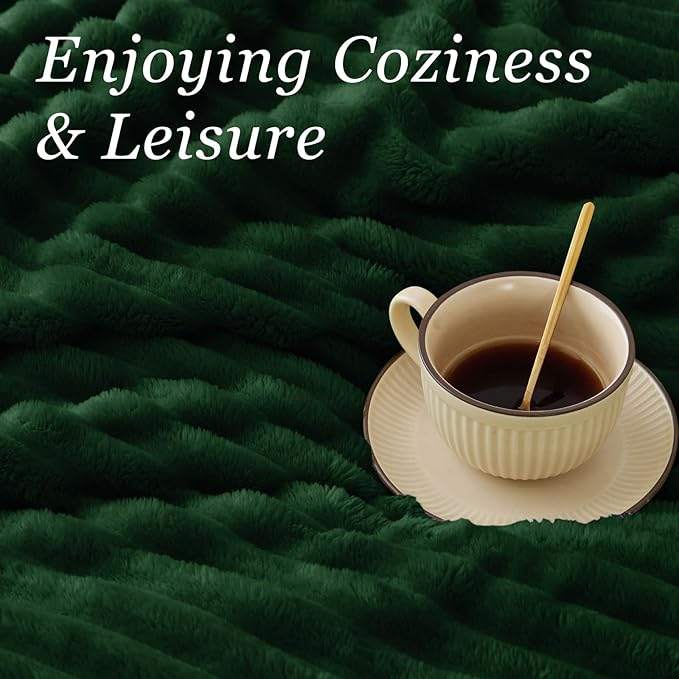 BEDELITE Fleece Throw Blanket for Couch - 300GSM Soft & Warm Fluffy Forest Green Blanket, Decorative and Giftable Striped Blankets for Women, Men, 50"x60"