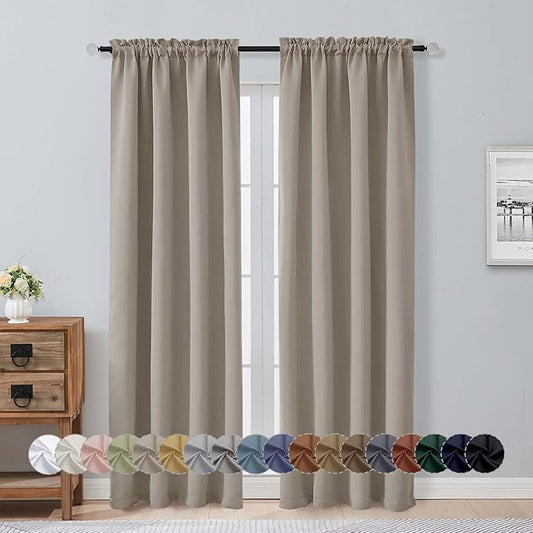 Aiyufeng Stone Blackout Curtains for Bedroom 84 Inch Length 2 Panels Set, Solid Thermal Insulated Privacy Living Room Window Treatment Curtains Blackout Drapes, W40 x L84 Inch, Stone
