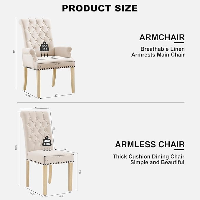 AODCHR Upholstered Fabric Accent Dining Chair Set of 5, Elegant Tufted Dining Room Chair, Kitchen Room 1 Arm Chair with 4 Armless Chairs, Beige