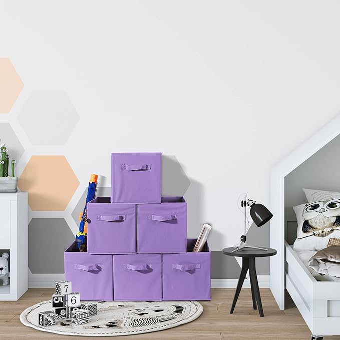 Sorbus Storage Cubes - 11 Inch Foldable Fabric Baskets for Organizing Pantry, Closet, Shelf, Toy Box, Cubby - 6 Collapsible Cloth Cube Storage Bins for Home, Nursery, Playroom, Bedroom (Pastel Purple)