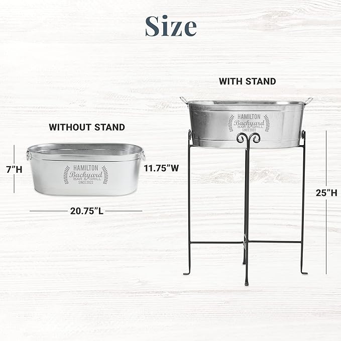 Let's Make Memories Personalized Backyard Bar Beverage Tub With Stand - Custom Beverage Tub - 20¾"Lx11¾"Wx7"H - 25"H Stand - 5.5 Gallons