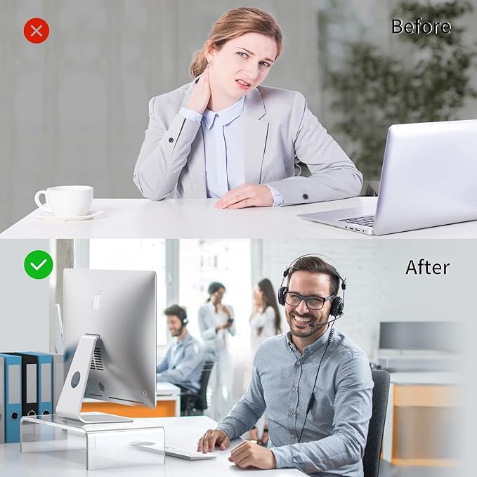 Acrylic Monitor & Laptop Stand Riser - Clear Computer & Laptop Stand for Desk - Compatible with iMac, MacBook & All Notebooks - White Aesthetic Decoration for Office & Home