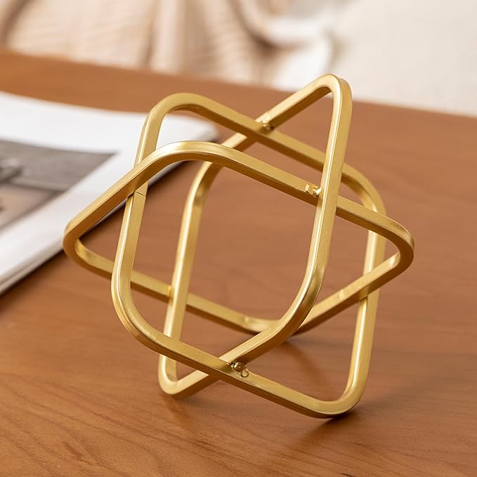 5.5" Gold Metal Geometric Sculpture, Modern Square Decorative Sphere, Small Tabletop Decoration Ball for Home Office Table Shelf Living Room Bedroom Desk Decor