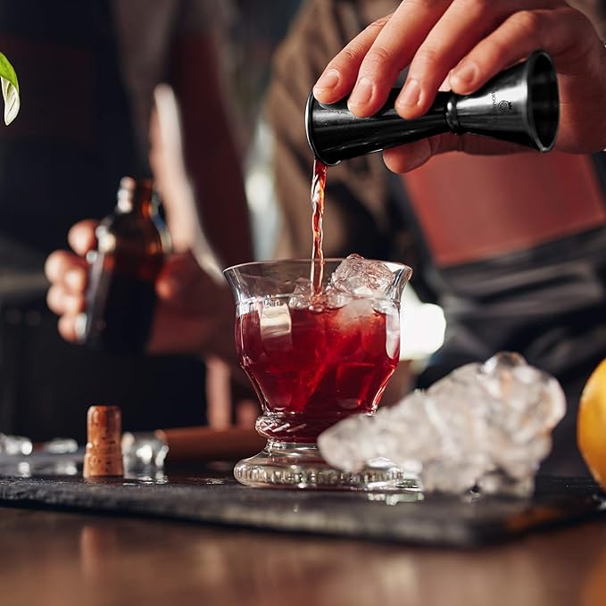 Homestia 2 Pack Japanese Jigger for Bartending, Double Cocktail Measuring Cup 304 Stainless Steel Jigger 2 oz 1 oz w/Measurements Inside for Bartenders, Bar Supplies (Black)