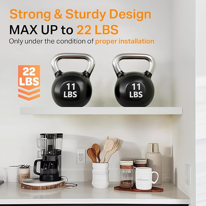 BAYKA Floating Shelves, 22.5 inch Rustic Wood Wall Mounted Shelves for Bathroom, Bedroom, Living Room, Kitchen & Office, Hanging Display Shelf with 22 lbs Capacity (White)