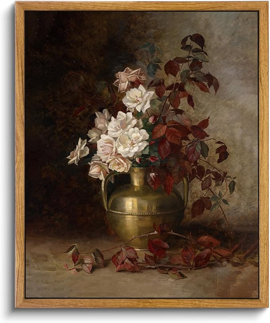 VIYYIEA Vintage Flower Wall Art Room Decor, Framed Canvas Art Botanical Prints, Flower in Vase Wall Painting, Rustic Farmhouse Wall Decor for Bedroom Living Room Bathroom Pictures, 9"x11"