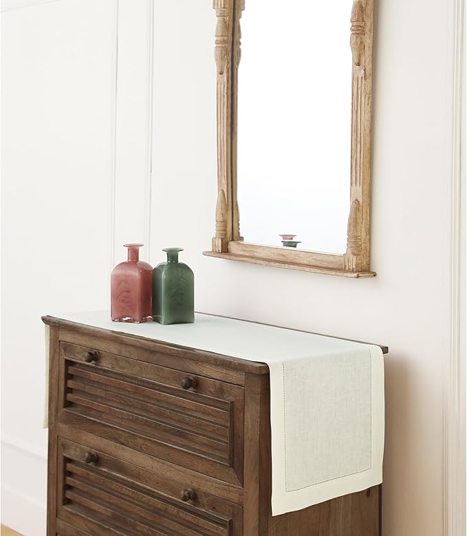 Solino Home Linen Ivory Table Runner 72 Inches Long - 100% Pure Linen Hemstitch Table Runner 14 x 72 Inch for Dresser, Dining, Fall, Halloween, Thanksgiving, Christmas, Holiday - Classic Hemstitch