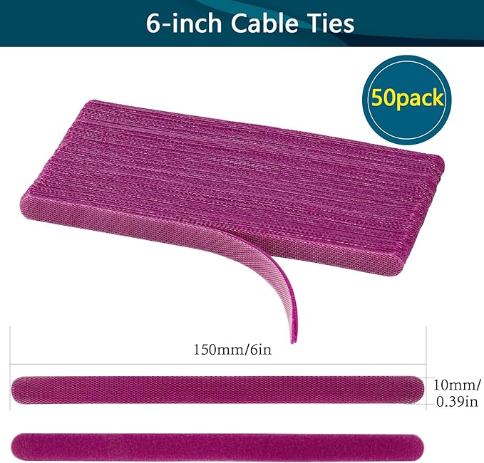 YOVXLO 50PCS 6 Inch Reusable Cable Ties Wire Ties Cord Organizer Cable Organizer Adjustable Management，Microfiber Cloth Used for Computer Link Cable Cord Management USB Cable Ties (purple)
