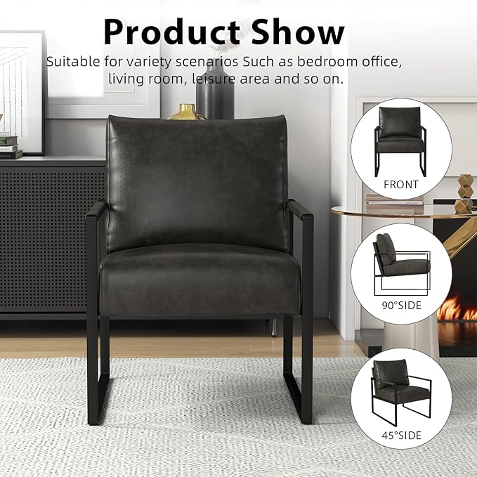 INZOY Accent Arm Chair with Metal Frame Set of 6, Comfy Living Room Chair with Plump Backrest and Cushion, Mid Century Modern Chair with Sturdy Structure, Easy to Clean, Dark Grey