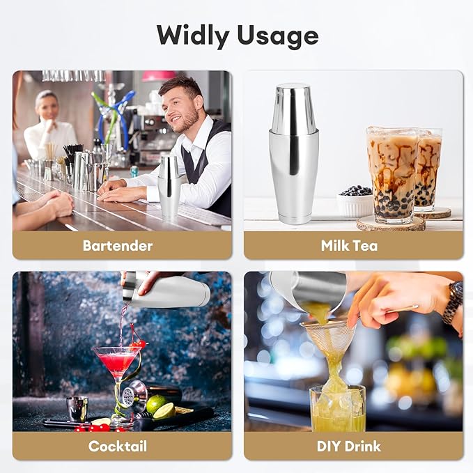 4 Pcs Bar Cocktail Boston Cocktail Shaker Martini Shaker Mixer Basic Tool Cocktail Set Stainless Steel Bar Shaker for Bartender