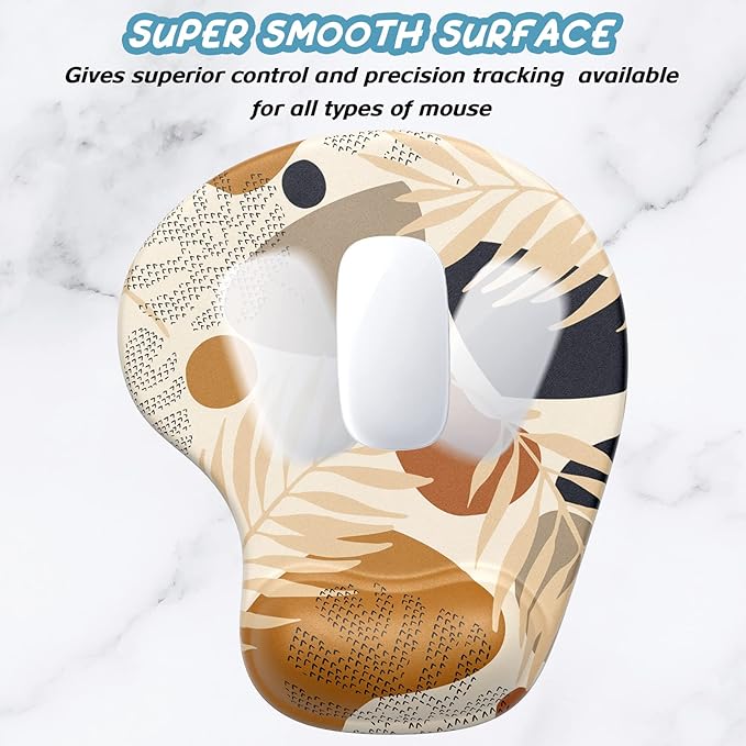 Hsurbtra Ergonomic Mouse Pad with Wrist Rest Support, Gel Mouse Pads with Non-Slip PU Base, Pain Relief Memory Foam Computer Mat, Cute Office Supplies Desk Decro Accessories, Brown