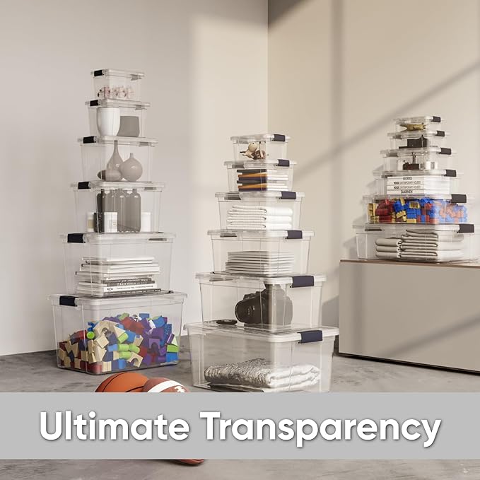 Superio Clear Storage Boxes with Lids, 26.5 Quart Plastic Container Bins for Organizing, Stackable Crates, BPA Free, Non Toxic, Odor Free, Organizers for Home, Office and Dorm, 5 Pack