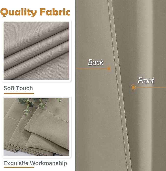 Aiyufeng Stone Short Blackout Curtains for Bedroom 45 Inches Long 2 Panels Set, Solid Thermal Insulated, Energy Saving Window Treatment Curtains Blackout Drapes, W40 x L45 Inch, Stone