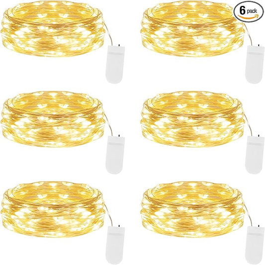 Lakumu 6 Pack Fairy Lights Battery Operated String Lights -7FT 20LED Fairy Lights Waterproof Silver Wire Firefly Starry Moon Lights for DIY Christmas Decorations Party Wedding Centerpiece Table Decor