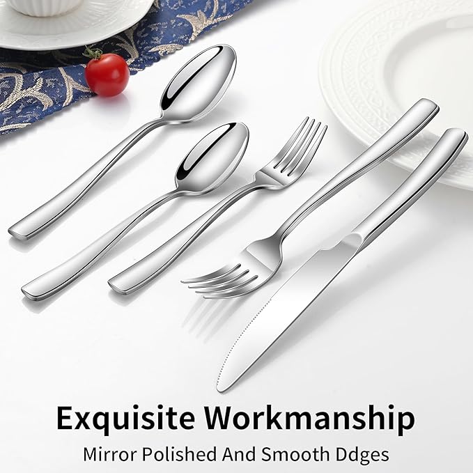 40-Piece Silverware Set, Heavy Duty Stainless Steel Flatware Set Service for 8, Modern Design Cutlery Utensil Sets, Dinner Fork Knife Spoon Eating Tableware Sets for Home, Dishwasher Safe
