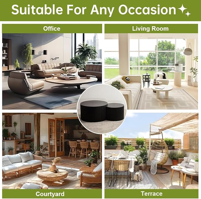 Round Nesting Coffee Table Set of 2 Small Round Coffee Tables for Living Room Modern Fluted Coffee Table Circular End Table Side Table for Small Spaces No Assembly (Black B, 27 in)