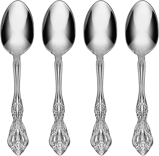 Oneida Michelangelo Fine Flatware Teaspoons, Set of 4 , 18/10 Stainless Steel, Silverware Set, Dishwasher Safe