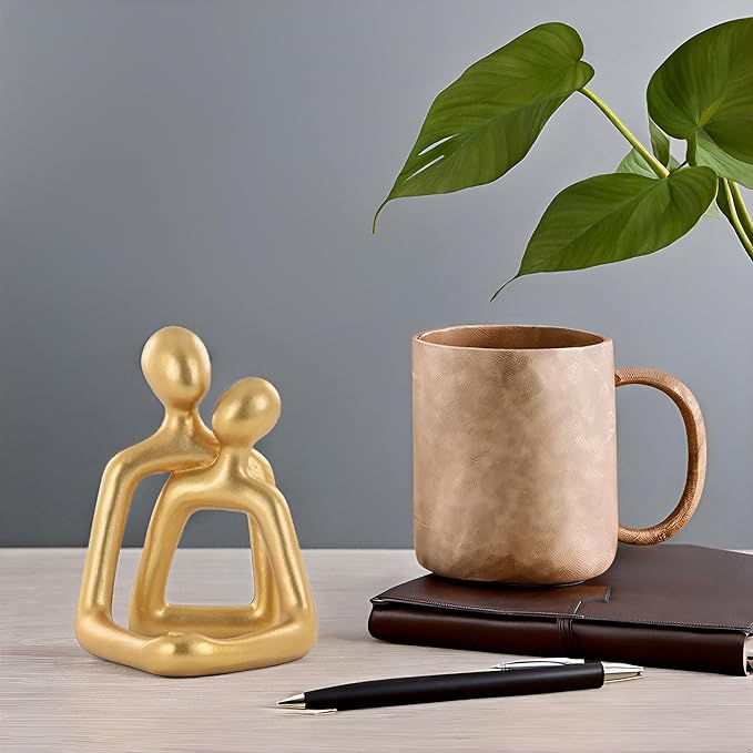 Abstract Hugging Couple Sculpture, Gold Modern Art Decor, Resin Home Accent, Desk & Shelf Decoration