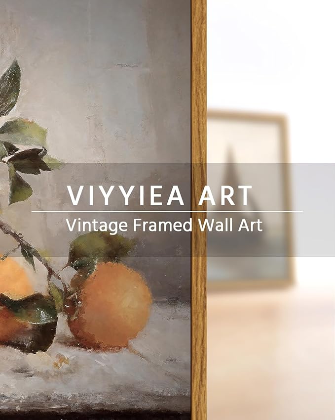 VIYYIEA Vintage Farmhouse Framed Wall Art, Oranges Still Life Paintings Kitchen Decor Aesthetic, Canvas Print Artwork, Rustic Home Wall Pictures for Living Room Bathroom Bedroom, 12x16 Inch