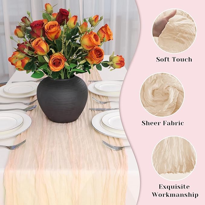 Champagne Table Runner, 10Ft 120in Cheesecloth Table Runner, Gauze Rustic Cheese Cloth Table Runners for Wedding, Party, Bridal Shower, Boho Table Runners for Christmas Thanksgiving Halloween Easter