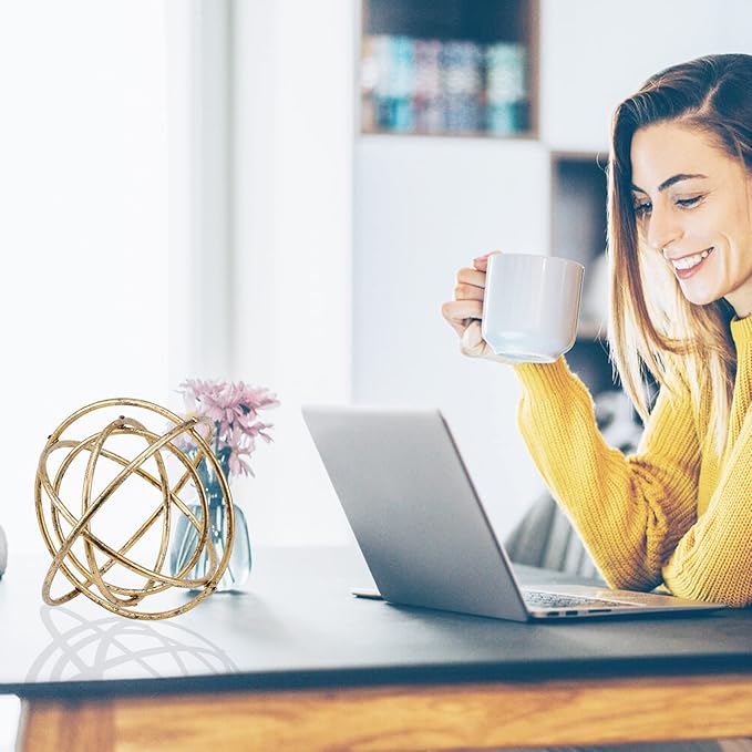 8 inches-Golden Iron Sphere,Foldable Geometric Sculpture Decorative Sphere,Tabletop Decorations for Living Room, Study，Bedroom，Modern Home Decor Accents