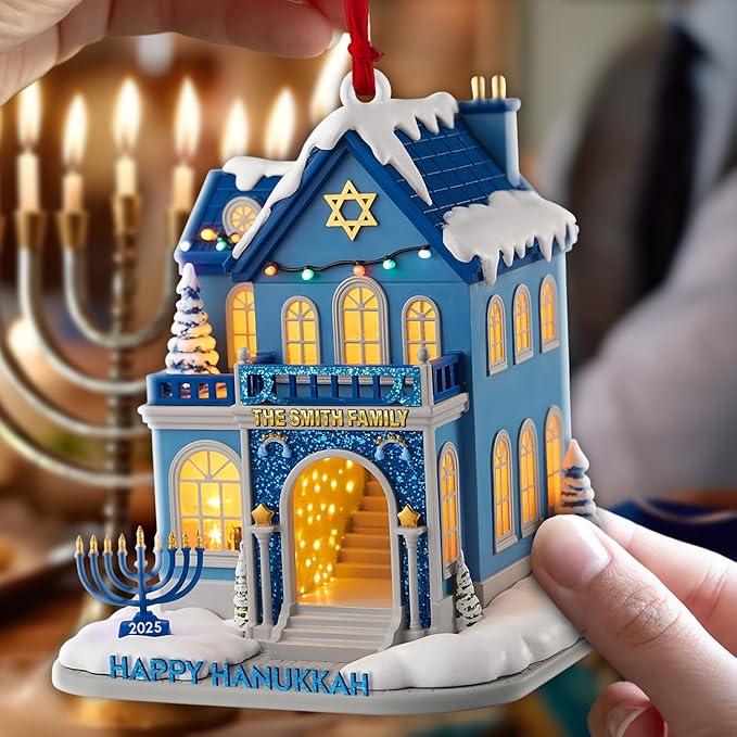 Personalized Hanukkah Ornaments - 2D Flat Jewish Ornaments, House Warming Gifts New Home Ornament 2025, Hanukkah Gifts for Women Men Family Christmas Ornament, Chrismukkah Decorations