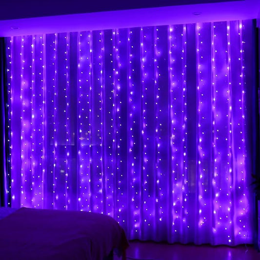 HXWEIYE 300LED Fairy Curtain Lights, 9.8x9.8Ft Purple USB Plug in 8 Modes Timer Christmas String Hanging Lights with Remote for Bedroom Backdrop Wedding Party Home Wall Garden Outdoor Indoor Decor