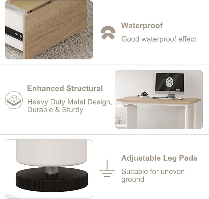 L Shape Computer Desk with 3 Drawers and 2 Shelves, Home Office Desk Corner Small Desk with Storage Cabinet for Writing Study Executive – Walnut and White