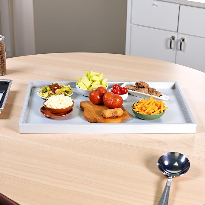 25 * 15 inches High-End Light Luxury Leather Rectangle Oversized Service Tray for Ottoman Tray, Coffee, Food, Family Dinner, Picnic, Party Essentials (Beige, 25 * 15 inch)