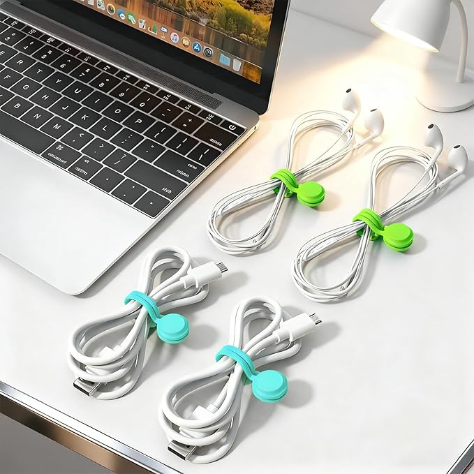 10 Pcs Reusable Magnetic Cord Organizers, Silicone Magnetic Cable Ties with Strong Magnets for Cable Bundling & Holding Bookmarks - Cord Ties for Electronics - Suitable for Office, Home, School