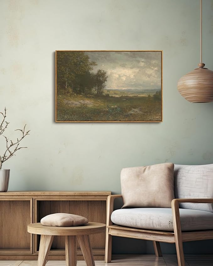 KISSFOX Vintage Landscape Canvas Wall Art Summer Farmhouse Countryside Scene Framed Wall Art Natural Rustic Tree Painting Art Prints Artwork For Living Room Bedroom Kitchen