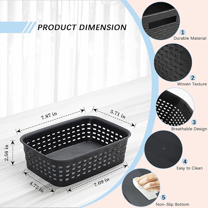 Soddeph Plastic Storage Baskets for Cabinets, Household Pantry Organization with Handle,Organizer Bins for Room,Bathrooms,Under-Sink,Kitchen (Black, XS-5PACK)