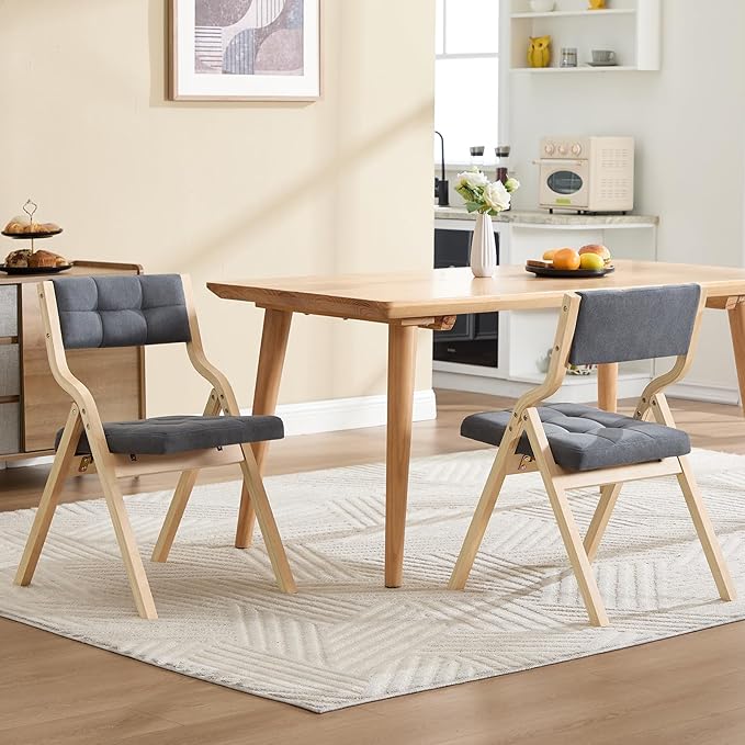 4-Pack Folding Dining Chairs with Cushion,Padded Foldable Dining Chairs,Portable Wooden Folding Chairs for Dining Rooms Kitchen Wedding and Party Indoor Darkgrey