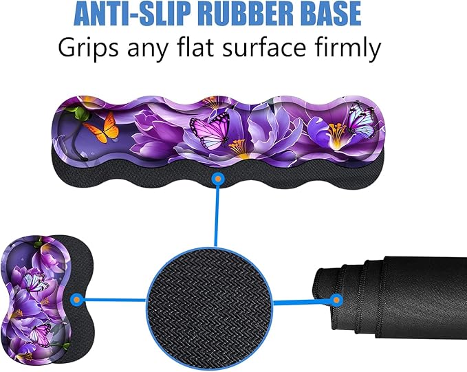 4 in 1 Ergonomic Memory Foam Mouse Pad Wrist Rest Set, Large XXL Gaming Desk Pad + Keyboard Wrist Rest + Mouse Wrist Cushion + Coaster for Home Office Study Gaming, Purple Flowers and Butterfly