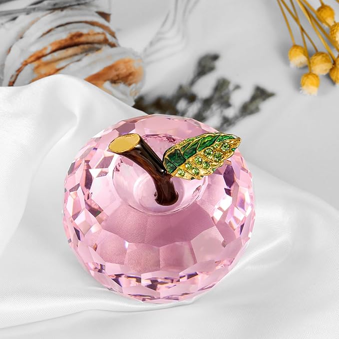 Crystal Apple Figurine Paperweight, Handmade Statue Ornament Home Decoration, Collectible Crystal Crafts, Come with Gift Box, Great Gift for Birthday Holidays Christmas (Pink-60mm)