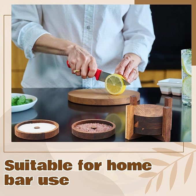 Mifoci Margarita Salt Rimmer Set Acacia Bar Rimming Station with Sponges & Quick Release Home Bar Accessories for Margarita, Cocktail Drinks, Bartender Kit, Party Supplies (5-tier)