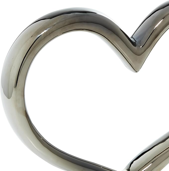 Deco 79 Ceramic Heart Decorative Sculpture Home Decor Statue with Black Base, Accent Figurine 13" x 3" x 12", Silver