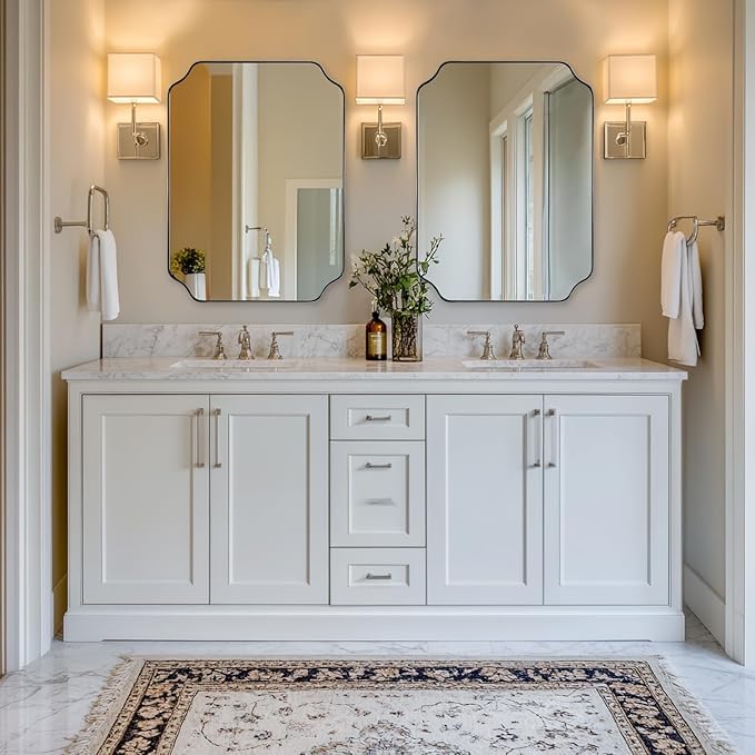 ANDY STAR Chrome Bathroom Mirror, 22x30 Inch Polished Chrome Rectangle Mirror, Scalloped Bathroom Mirror with Stainless Steel Metal Frame, Ideal for Bathroom, Living Room