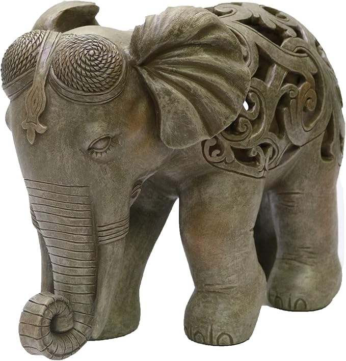 Nature's Mark 8" H Elephant Decor Resin Statue Hand-Carved Elephant Figurine Home Decorative Accent (Stone Color)