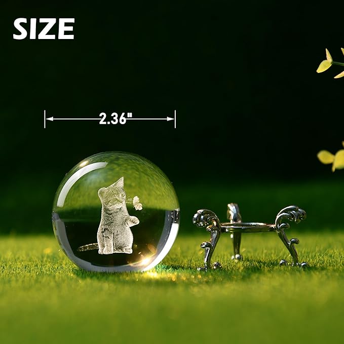IFOLAINA 3D Cat Themed Gifts for Women 3D Crystal Ball Cat Related Sympathy Figurines Presents Kitty Decorative Globe Decor with Stand