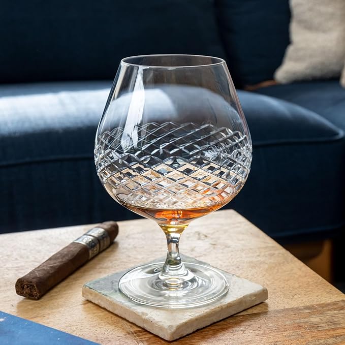 Rolf Glass Diamond Brandy Snifter | 22.5oz Cognac Glass | Lead-Free, Diamond-Wheel Engraved | Designed and engraved in the USA | Etched Crystal Glassware for Brandy, Cognac, Aged Spirits | Set of 4