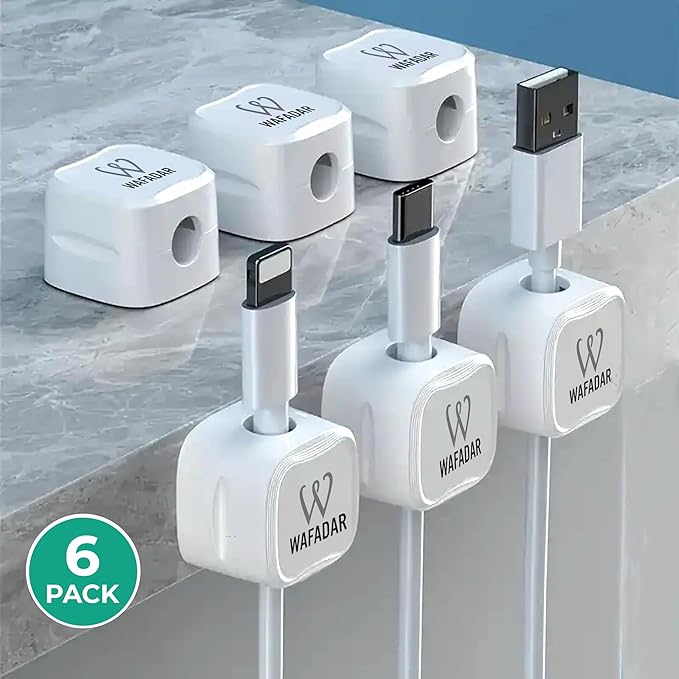 6 Pcs Magnetic Cable Clips, Office Desk Accessories, Cord Organizer Holder, Cable Management Holder, Phone Charger Cord, Wire Clips, Magnetic Cord Organizer, Adhesive Cable Holder