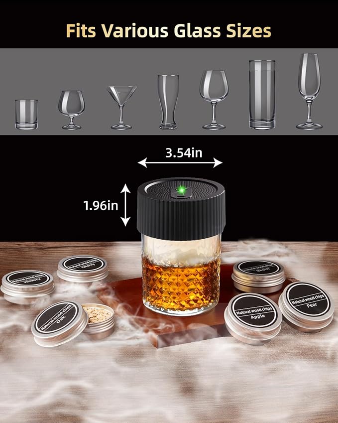 Electric Whiskey Smoker Kit - with 6 Flavors Wood, No Butane Needed Electric Cocktail Smoker Kit, Drink Smoker Kit Gifts for Men/Dad/Husband - with Ice Ball molds and LED Illuminated Coasters