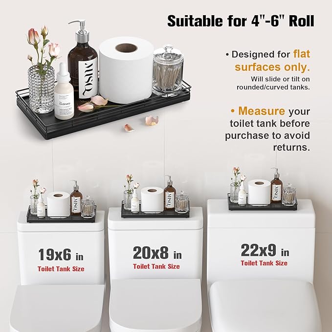 Acacia Bathroom Toilet Tank Tray, 13" Wood Toilet Paper Storage Basket Back of Toilet Basket Organizer, Vanity Tray for Perfume Makeup Candle Kitchen Counter Coffee Table Decor