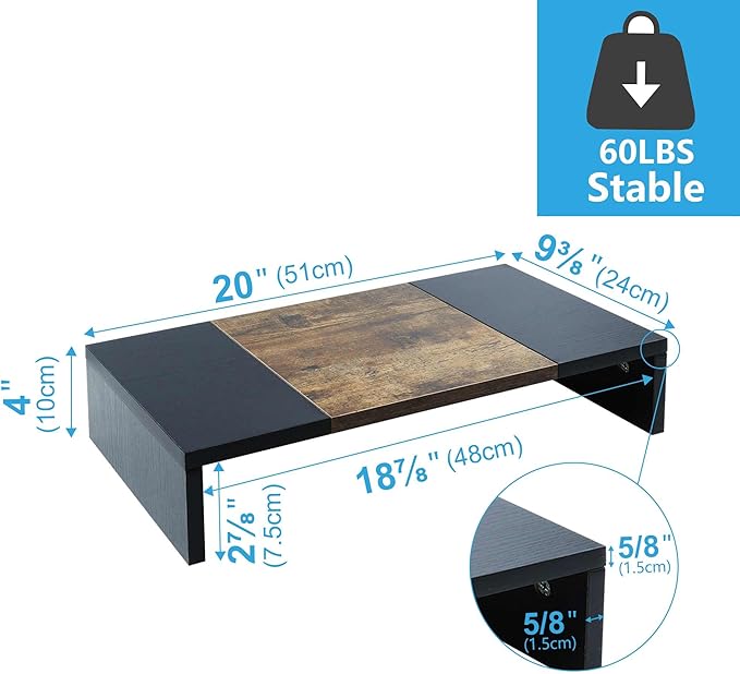 TEAMIX 20 inch Monitor Riser, Sturdy Wood Desktop Riser for TV/PC/Laptop/Printer, TV Riser Stand Computer Shelf with Storage for Home Office