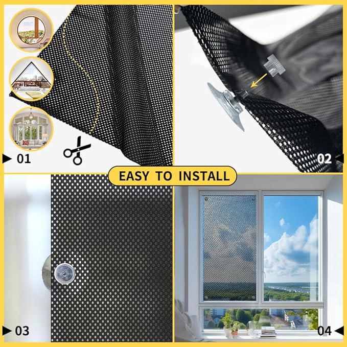 SCHRLING No Drill Cordless Light Filtering Window Shade, Transparent Temporary Shade for Filtering Glare, 98" W x 63" L with Suckers, for Living Room, Bedroom