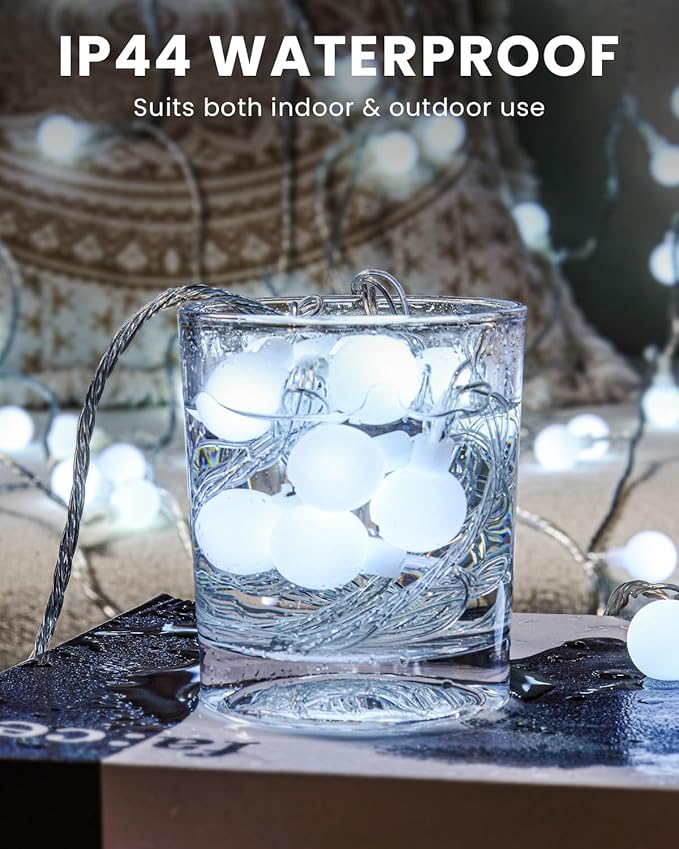 Globe String Lights 59 Ft 100 LED Fairy Lights Plug in with Remote Timer, Connectable Small Frosted Globe Christmas Lights for Bedroom Wedding Xmas Tree Indoor Outdoor Decor, Cool White