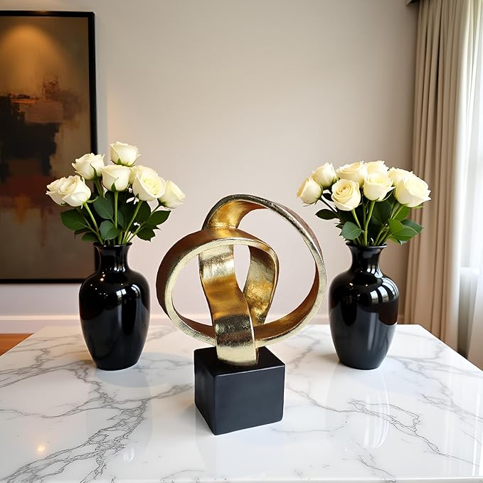 10" Modern Abstract Ribbon Decorative Sculpture, Knot Sculptures,Home Decor,Coffee Table Statues,Dining Living Room Desk Decor（Golden）