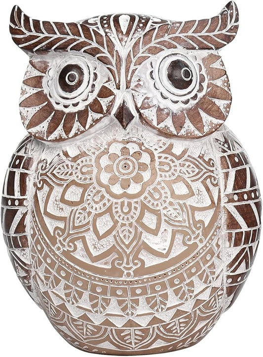 Adorable Owl Figurine for Shelf or Tray - Cute Chubby Owl Figurine Boho Decor for Shelf Desktop Cabinet Fireplace Mantel Bathroom Decor Accents
